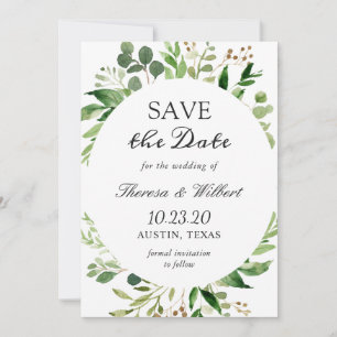 Modern Green Leaves Wreath Wedding Save The Date C