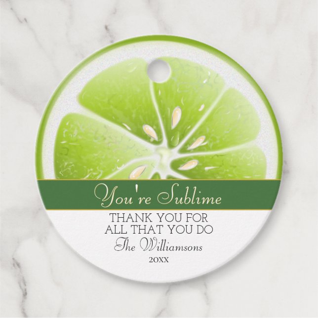 Modern Green Lime Fruit Favour Tags (Front)