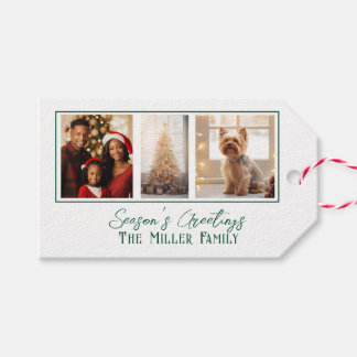 Modern Green Line Holiday Photo Gift Tags