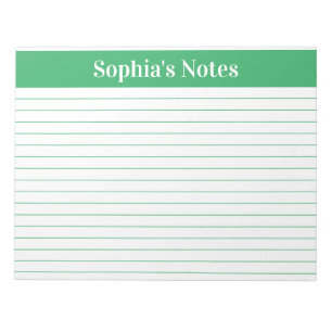 Modern Green Lined 11 x 8.5 Landscape Personalised Notepad