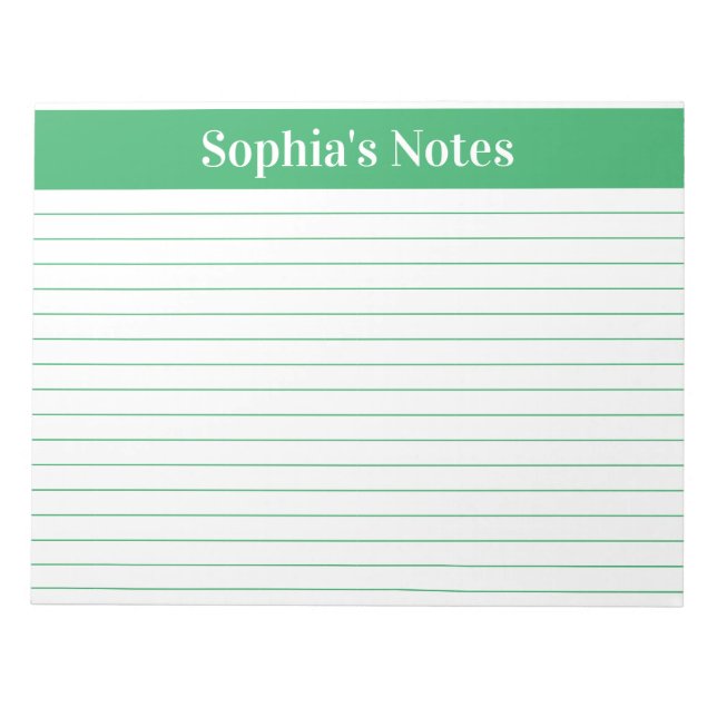 Modern Green Lined 11 x 8.5 Landscape Personalised Notepad (Front)