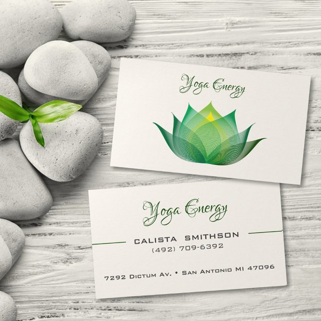 Modern Green Lotus Flower Art Elegant Unique Yoga Business Card (Creator Uploaded)