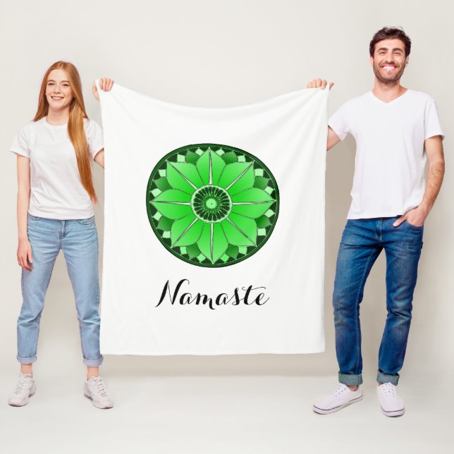 Modern Green Mandala Namaste Fleece Blanket (In Situ)