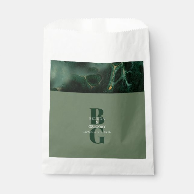 Modern Green Marble Monogram Wedding  Favour Bags (Front)