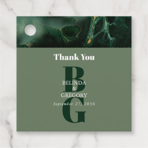 Modern Green Marble Monogram Wedding Favour Tags