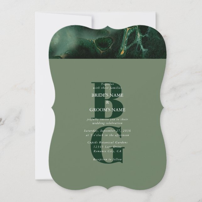 Modern Green Marble Monogram Wedding  Invitation (Front)