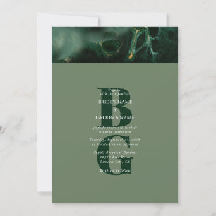Modern Green Marble Monogram Wedding Invitation