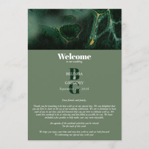 Modern Green Marble Monogram Wedding Itinerary Programme
