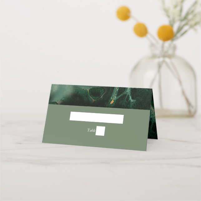 Modern Green Marble Monogram Wedding   Place Card (Front)