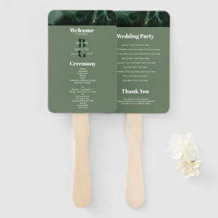 Modern Green Marble Monogram Wedding Program Hand Fan