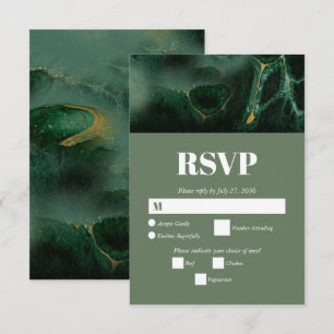 Modern Green Marble Monogram Wedding RSVP Card
