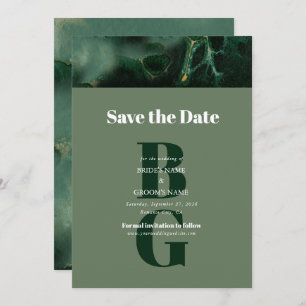 Modern Green Marble Monogram Wedding Save The Date