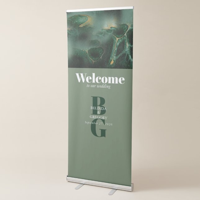 Modern Green Marble Monogram Wedding Welcome Sign (3/4)