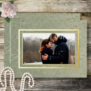 Modern Green Marble Photo Wedding Save the Date Fo Foil Holiday Postcard