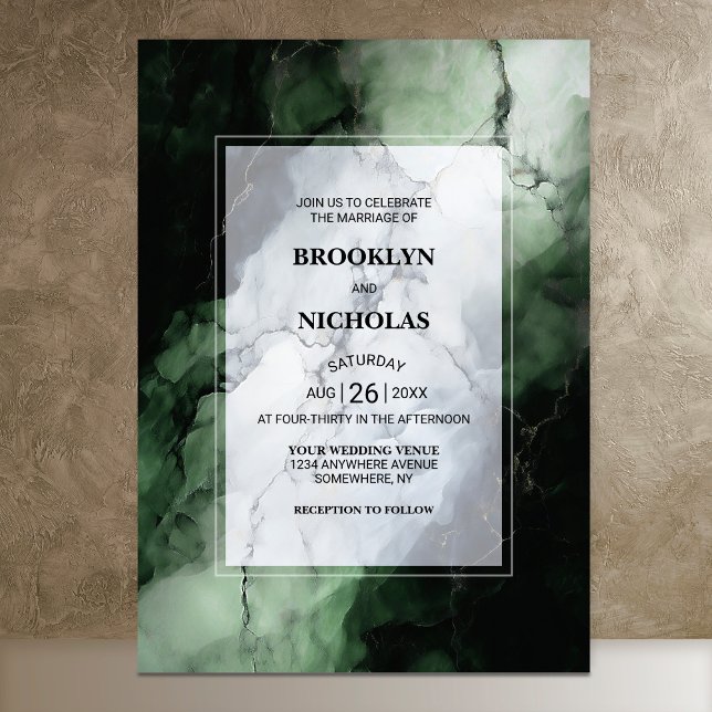 Modern Green Marble Wedding Invitation (Creator Uploaded)