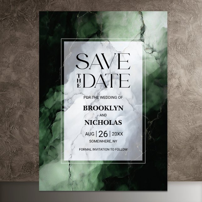 Modern Green Marble Wedding Save the Date (Creator Uploaded)