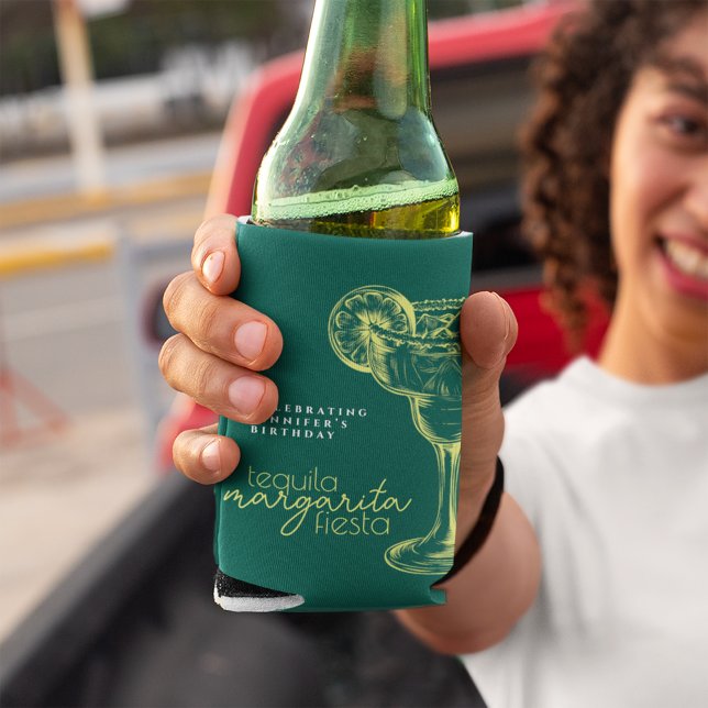 Modern Green Margarita Fiesta Birthday Party Can Cooler (Creator Uploaded)