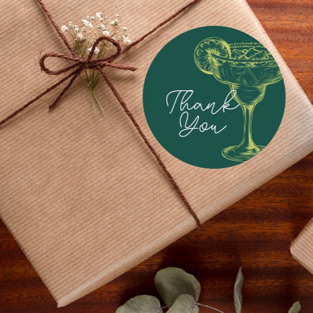 Modern Green Margarita Fiesta Birthday Party Classic Round Sticker (Creator Uploaded)