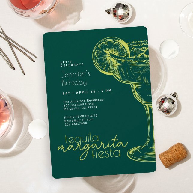 Modern Green Margarita Fiesta Birthday Party Invitation (Creator Uploaded)