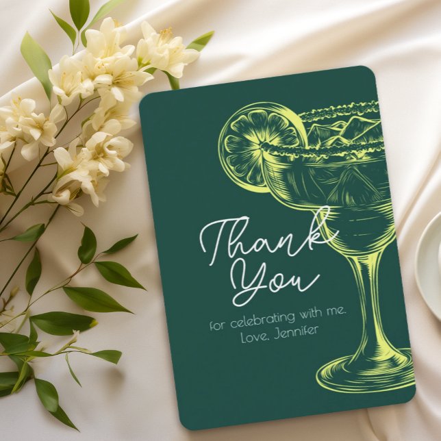 Modern Green Margarita Fiesta Birthday Party Thank You Card (Creator Uploaded)