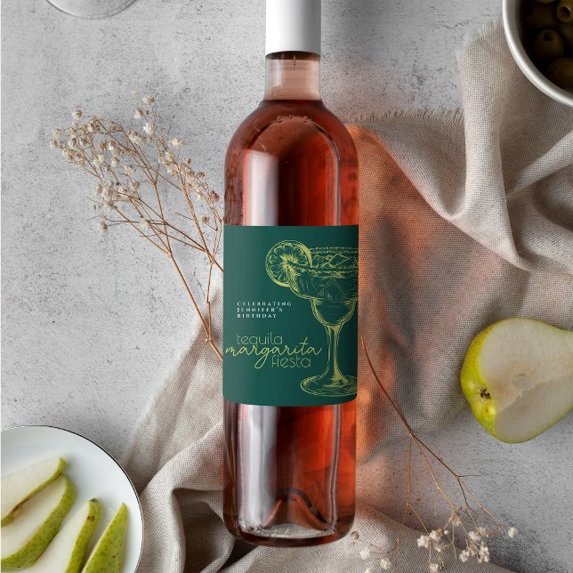 Modern Green Margarita Fiesta Birthday Party Wine Label (Creator Uploaded)