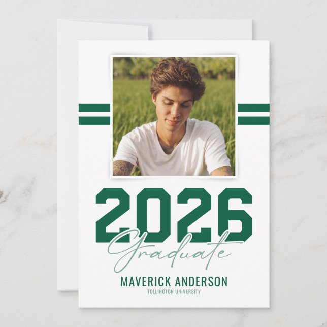 Modern Green Masculine Photo Graduation Announcement (Front)