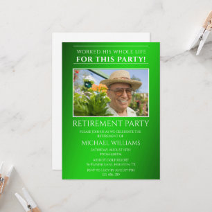 Modern Green Masculine Photo Retirement Invitation