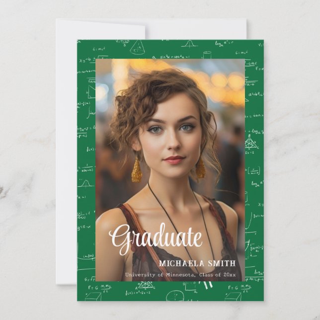 Modern Green Math Photo College Graduation  Announcement (Front)