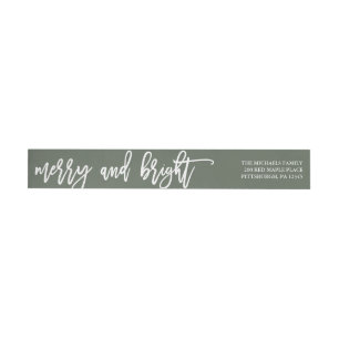 Modern Green Merry and Bright Christmas Address Wrap Around Label