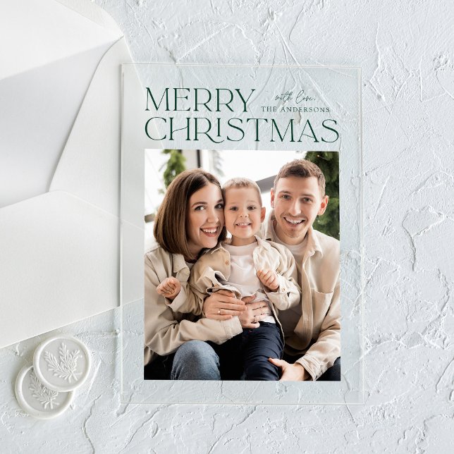 Modern Green Merry Christmas Photo Holiday Acrylic Invitations (Creator Uploaded)