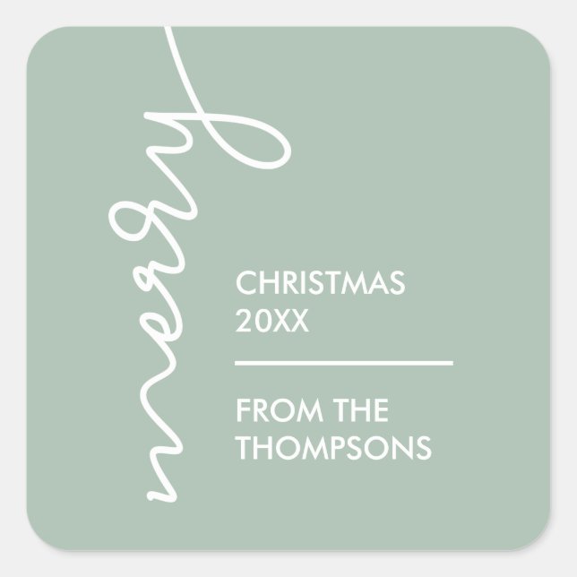 Modern Green Merry Christmas Script custom Square Sticker (Front)
