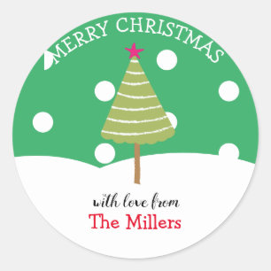 Modern Green Merry Christmas Tree  Classic Round Sticker