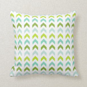 Modern Green, Mint, Aqua, White Geometric  Pattern Cushion