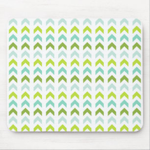 Modern Green, Mint, Aqua, White Geometric Pattern Mouse Mat