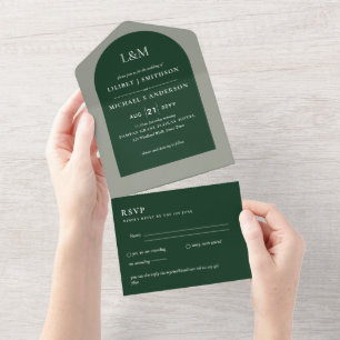 Modern Green Monochrome Wedding All In One Invitation