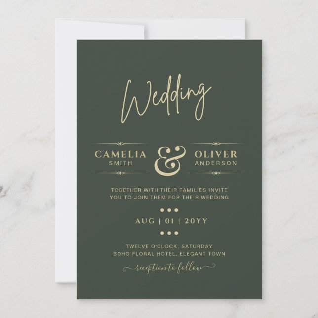Modern Green Monochrome Wedding Invitation (Front)