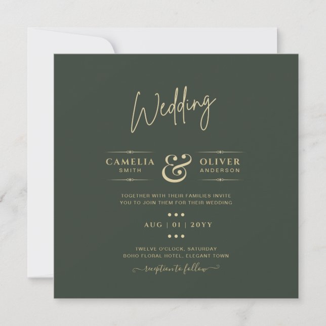 Modern Green Monochrome Wedding Invitation (Front)