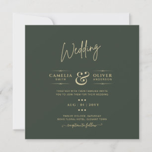 Modern Green Monochrome Wedding Invitation