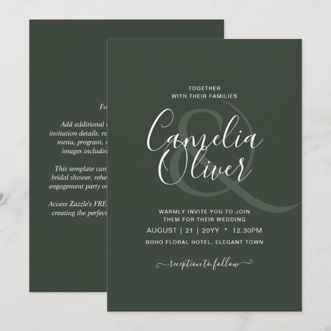 Modern Green Monochrome Wedding Invitation (Front/Back)