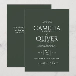 Modern Green Monochrome Wedding Invitation