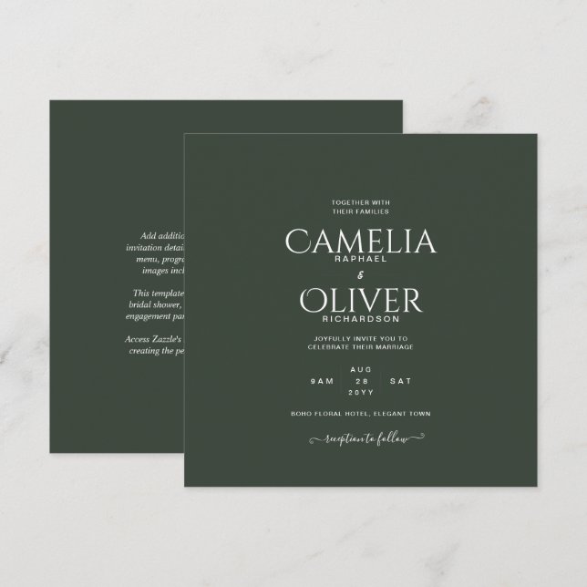 Modern Green Monochrome Wedding Invitation (Front/Back)