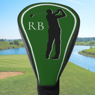 Modern Green Monogram Golf Head Cover For Men