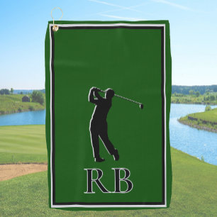 Modern Green Monogram Golf Towel For Men