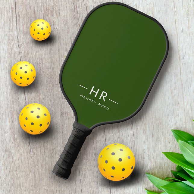 Modern Green Monogram Initials Pickleball Paddle (Creator Uploaded)