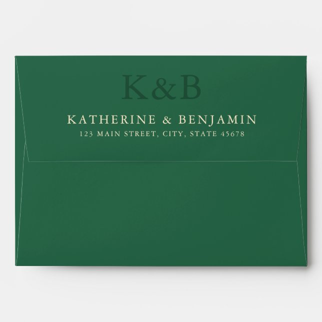 Modern Green Monogram Minimalist Wedding Envelope (Back (Top Flap))