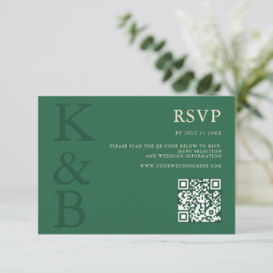 Modern Green Monogram Minimalist Wedding RSVP Card