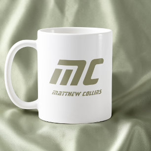 Modern Green Monogram Name Minimal Text Men's Coffee Mug