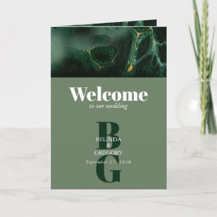 Modern Green Monogram Order of Service Programme