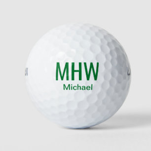 Modern Green Monogrammed Golf Balls