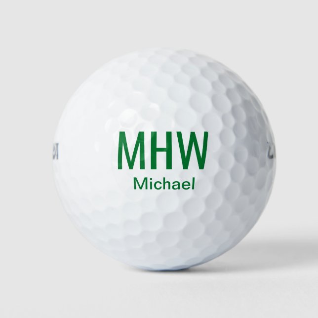 Modern Green Monogrammed Golf Balls (Front)